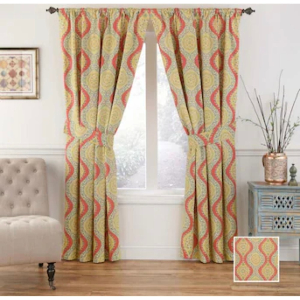 (2) Waverly Moonlit Medallion Curtain Panels 52x84 Cotton Multicolor Rod Pocket - Picture 7 of 7